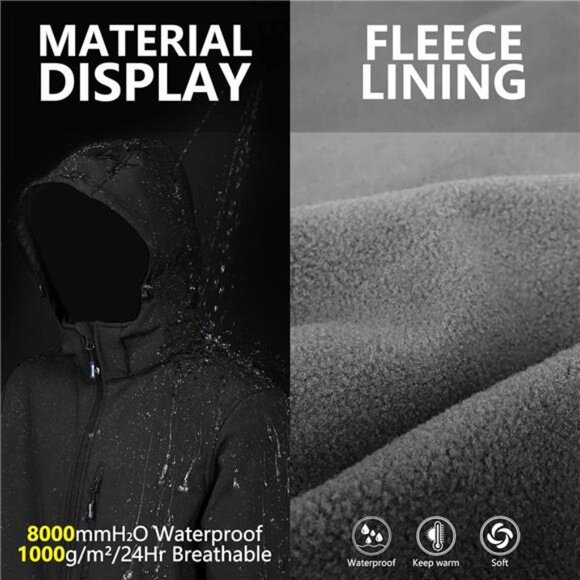 Outdoor Ventures Men's Lightweight Softshell Jacket Fleece Lined Hooded - Picture 5 of 6